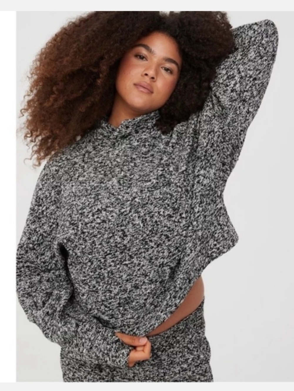 aerie Black & White Mockneck Sweater Cozy Outdoors Loungewear Cabincore Large